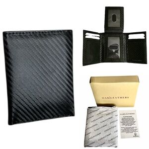 Oak Leathers Wallet RFID Trifold Credit Card & ID Windows Slim Black Leather New